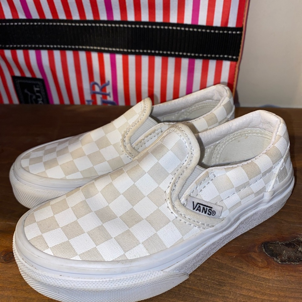 Vans Kids Checkered Slip-On Sneakers - Beige and White - Picture 2 of 4